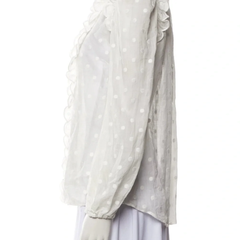 ZIMMERMANN blouse. White blouse with embroidered polka dot throughout. - Picture 6 of 10